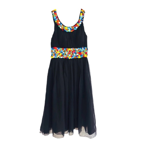 MAC DUGGAL COUTURE ~ Black Chiffon Dress with Colorful Hand Sewn Beading size 6